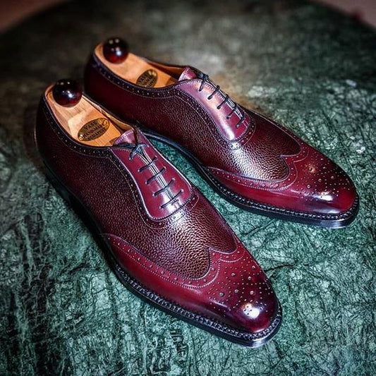 WINE RED LEATHER LACEUP OXFORD SHOES