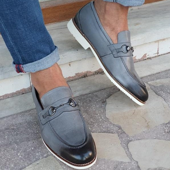 HANDMADE Gray SLIP ON Loafer shoes