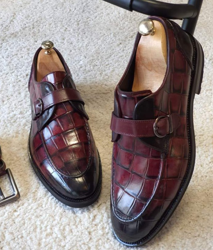 Antonio Burgundy Buckle Loafers Shoes