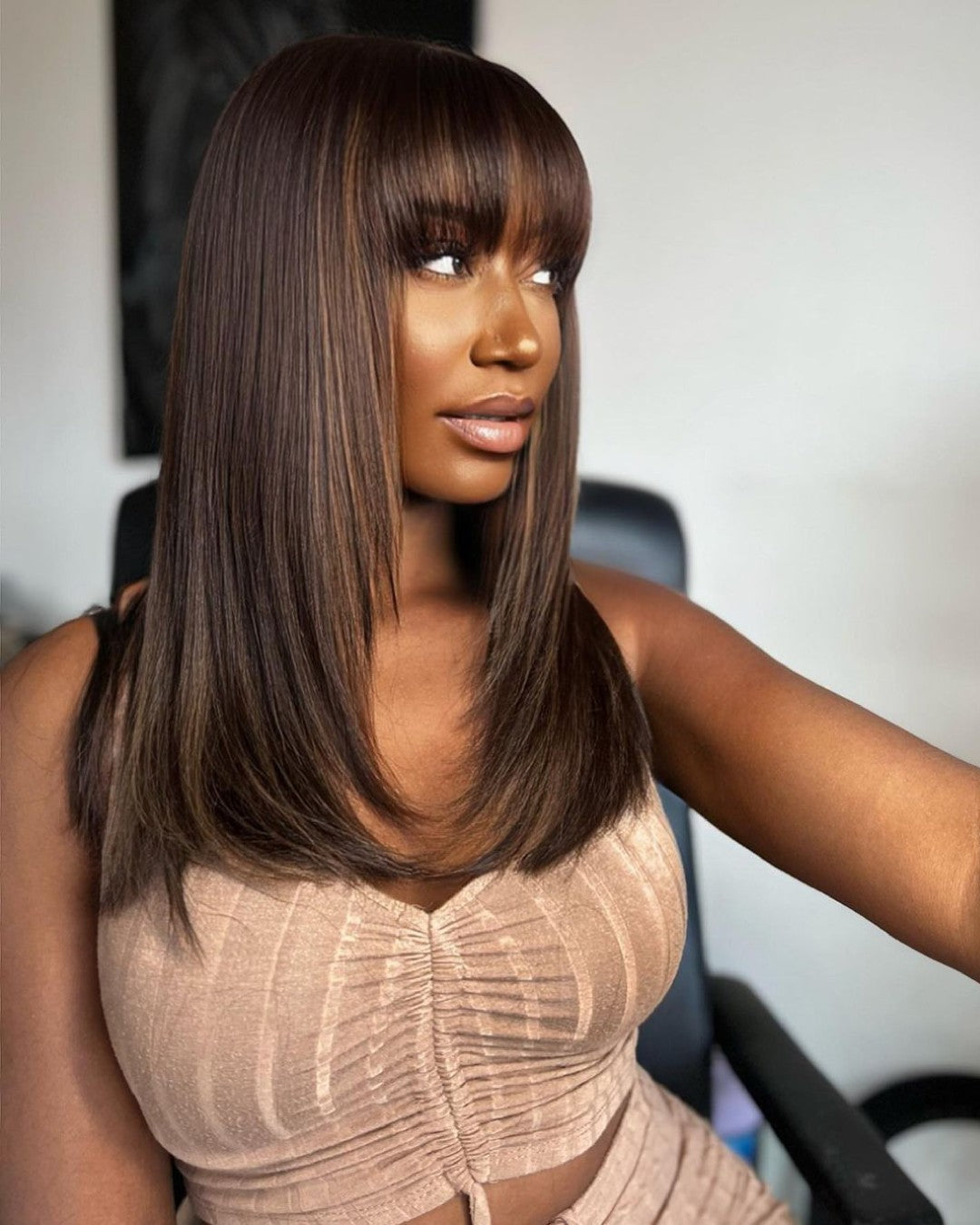 Layered Cut Brown With Honey Blonde Highlights 4x4 Lace Closure Wig