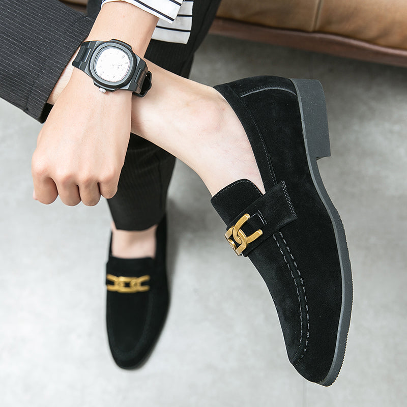 Suede Metal Buckle Men Slip On Shoes