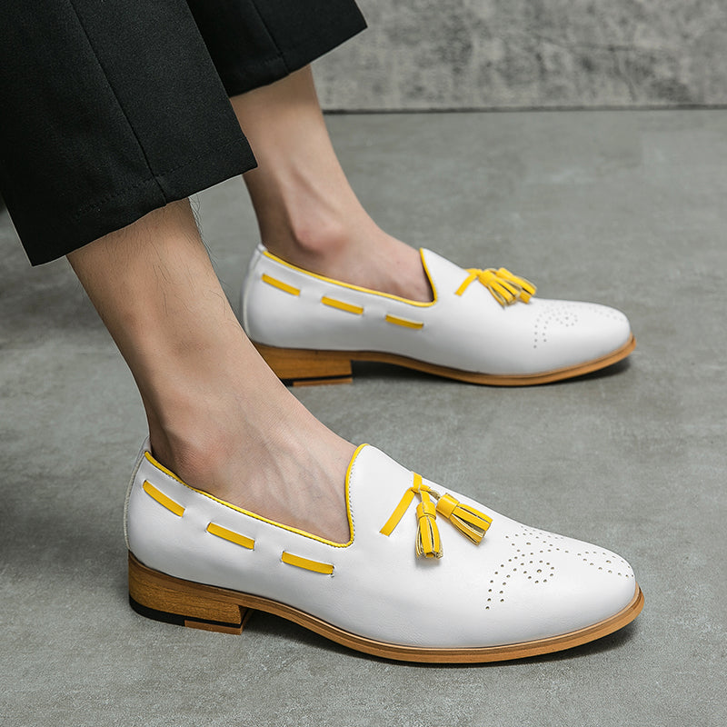 Pointed Toe White Tassel Loafer Slip On Shoes