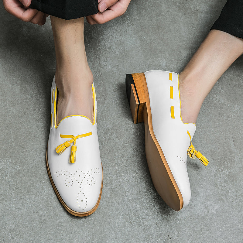 Pointed Toe White Tassel Loafer Slip On Shoes