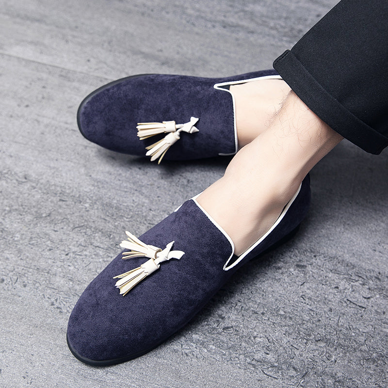 Blue Tassel Men Slip On Shoes