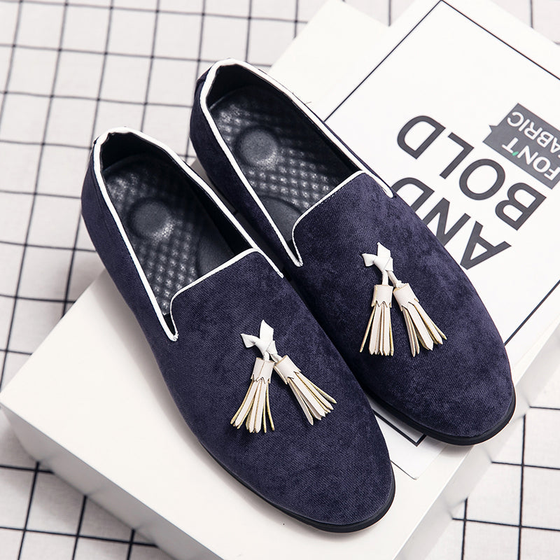 Blue Tassel Men Slip On Shoes