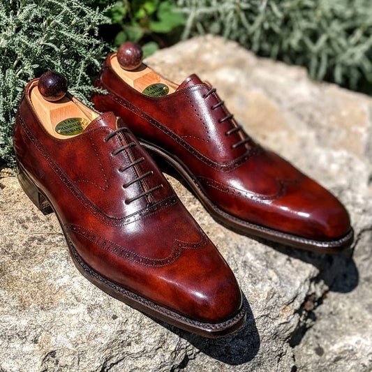 Premium handmade red men's classic oxford leather shoes