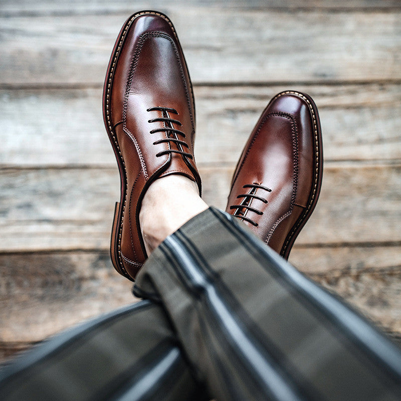 British style Derby toe top layer cowhide brown Oxford shoes