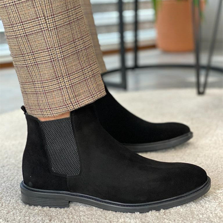 BLACK SUEDE LEATHER GENTLEMEN CHELSEA BOOTS