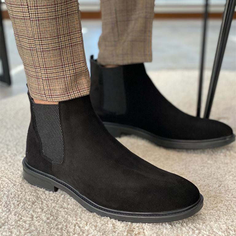 BLACK SUEDE LEATHER GENTLEMEN CHELSEA BOOTS