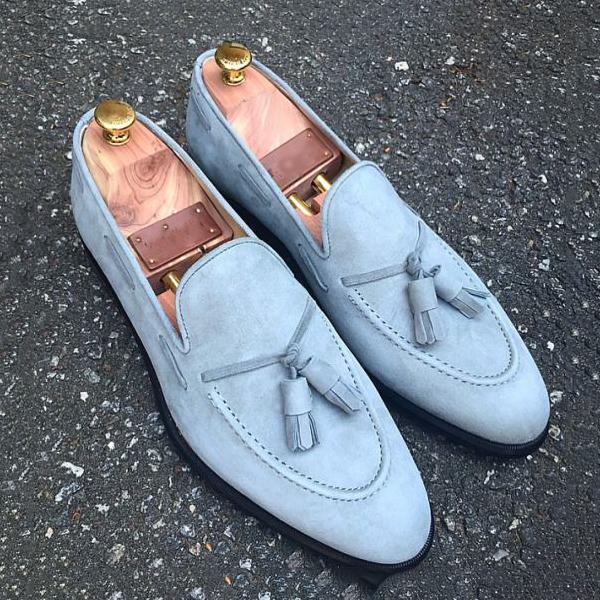 Blue Suede Slip On Loafer Tassel Shoes（3colors）