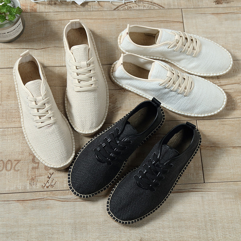 Summer Men Hemp Canvas Shoes Men Non leather Shoes