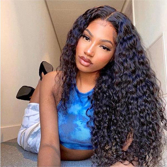 5X5 Lace Closure Human Hair Deep Wave Wig