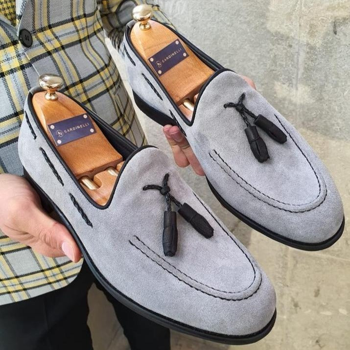 Bellingham Gray Slim Fit Suede Tassel Loafer Shoes