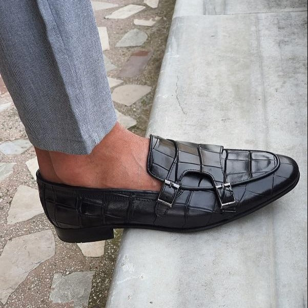 Livorno Black Double Monk Strap Loafers Shoes