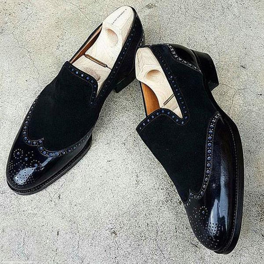 Premium black brogue pattern classic love leather shoes