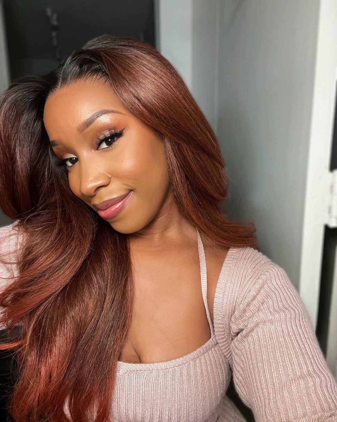 Kinky Straight Brown Ombre Lace Frontal Wig