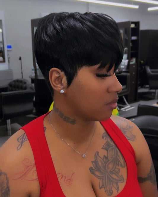 Short Pixie Cut Glueless Human Hair Wig With Bangs