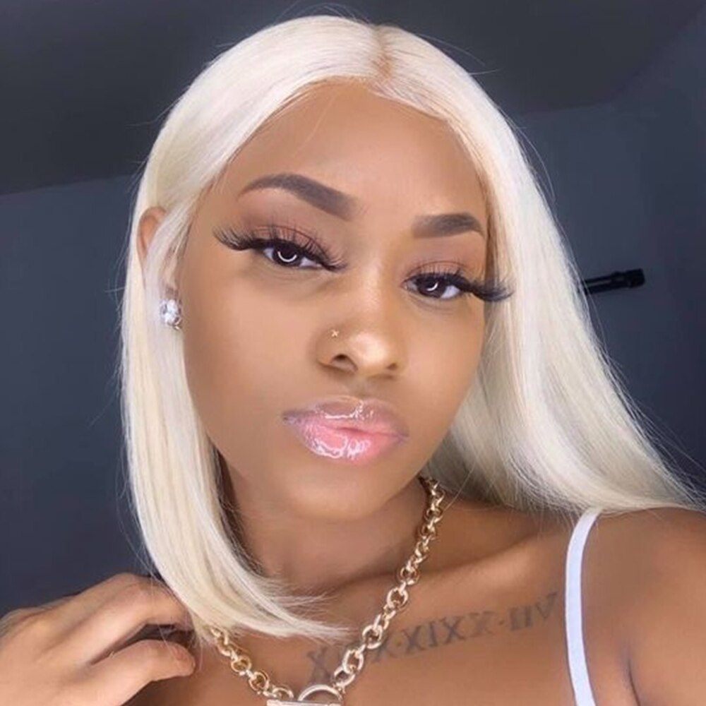 13x4 Lace frontal Platinum Blonde Straight Bob Wig