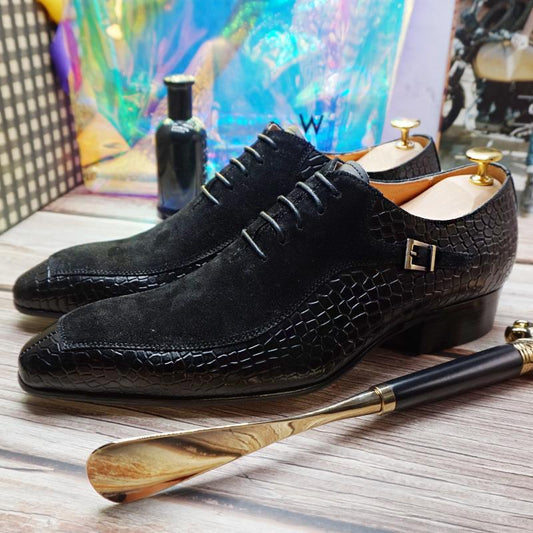 Luxury men's Oxford shoes with split toe black coffee dress men's dress shoes suede patchwork pattern leather shoes for men