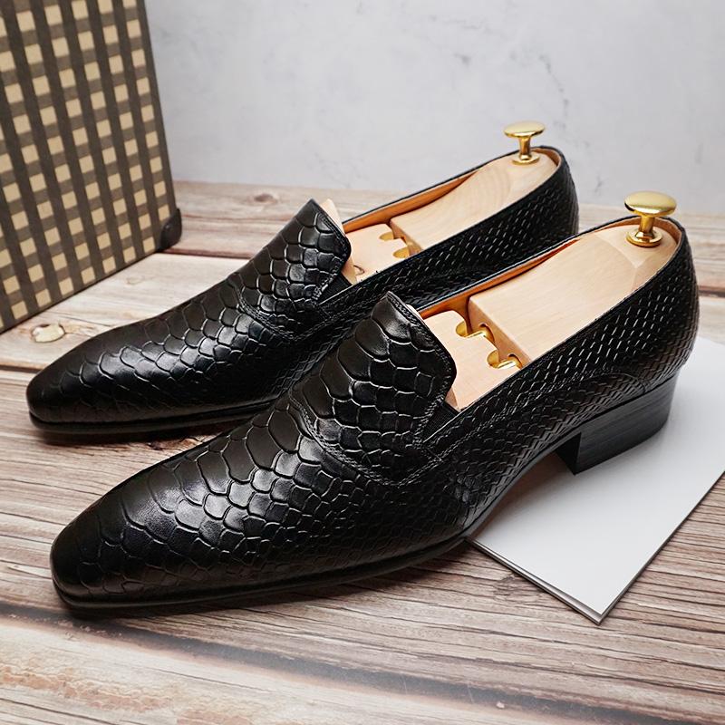 Luxury man Loafers shoes Genuine Leather Snakeskin Prints Shoes Black Brown Slip On Men Party Dress Office Casual Shoes Men