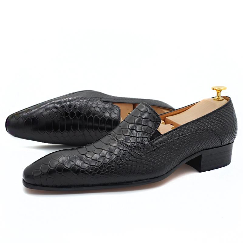 Luxury man Loafers shoes Genuine Leather Snakeskin Prints Shoes Black Brown Slip On Men Party Dress Office Casual Shoes Men