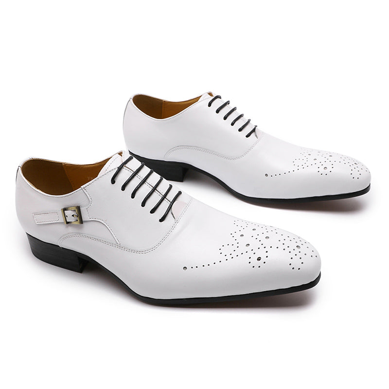 Round toe simple brogue lace-up single-buckle oxford Shoes（3colors）