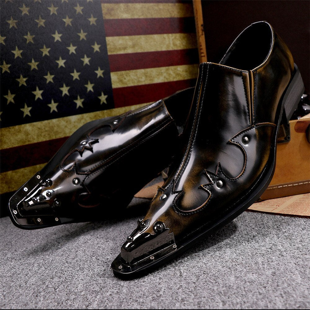 Mens Metal Pointed Toe Mixed Colors Rivets Formal Shoes