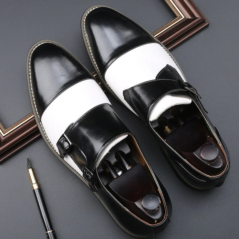 Designer Gentleman Pointed Black White Mix Oxford Leather Shoes