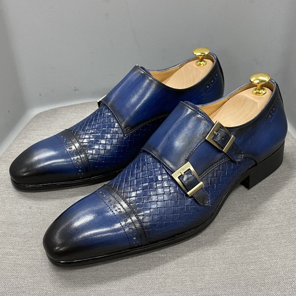 Luxury Classic Mens Wedding Dress Shoes Black Blue Monk Shoes