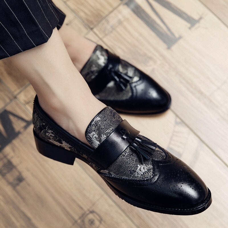 Two-color spliced brogue style tassel loafers（3 colors）