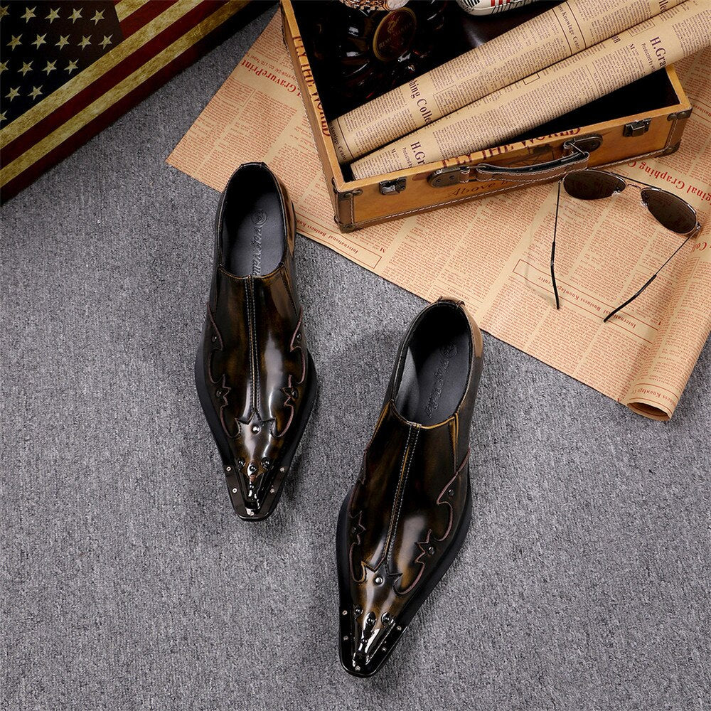 Mens Metal Pointed Toe Mixed Colors Rivets Formal Shoes