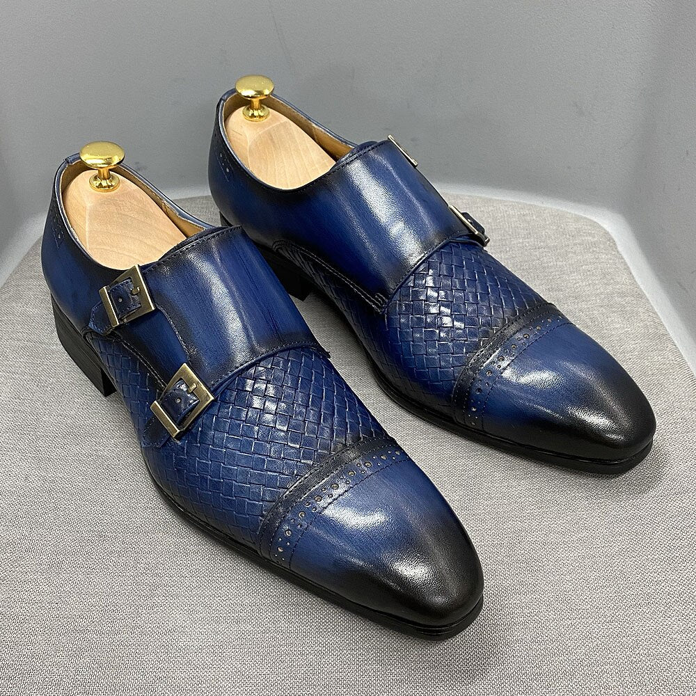 Luxury Classic Mens Wedding Dress Shoes Black Blue Monk Shoes