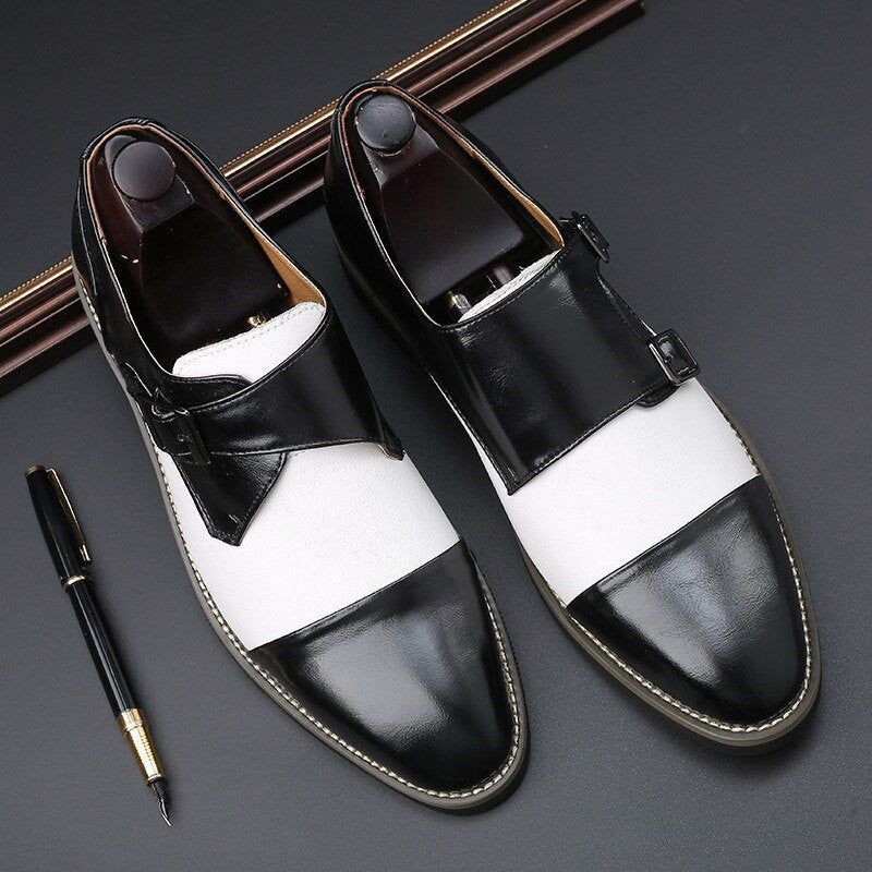 Designer Gentleman Pointed Black White Mix Oxford Leather Shoes