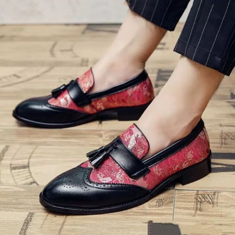 Two-color spliced brogue style tassel loafers（3 colors）