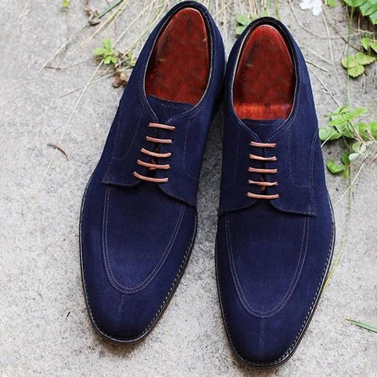 Dark blue classic suede high-end Derby shoes