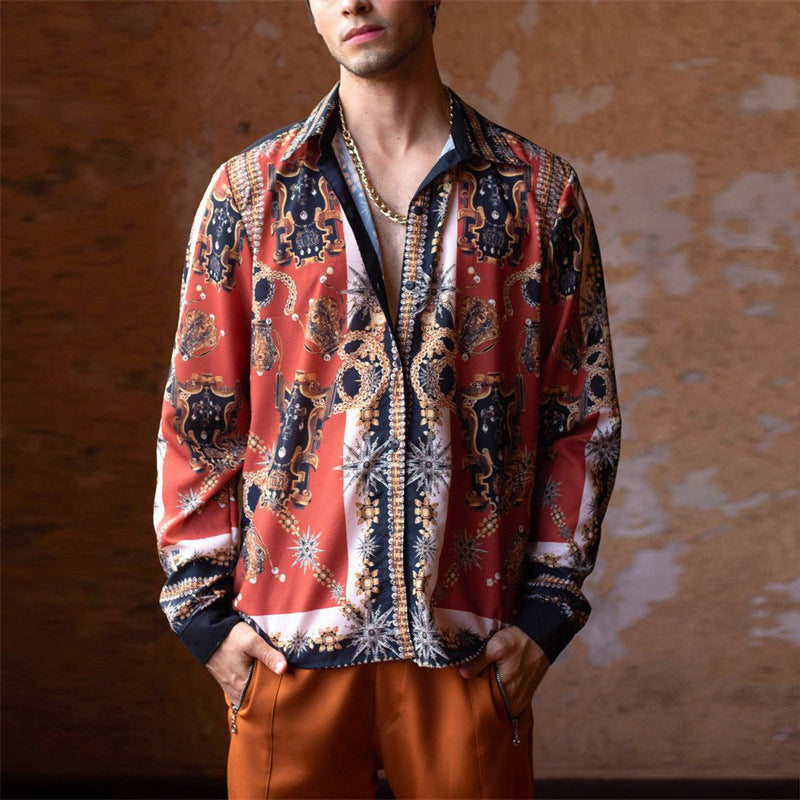 2022 Spring New Printed Casual Men's Retro Long Sleeve Shirts