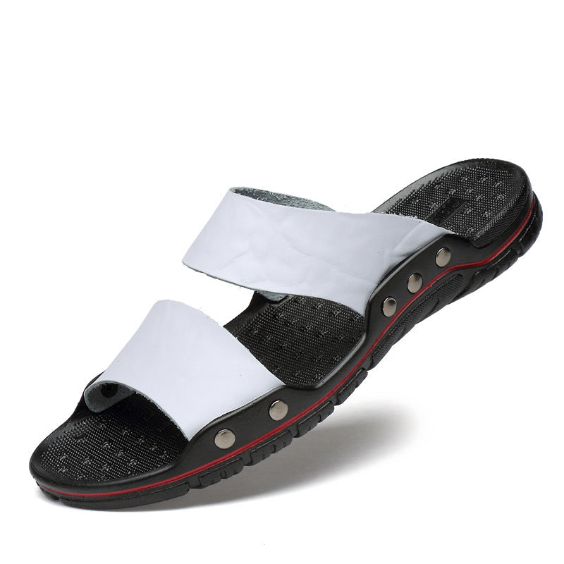 Summer personality trendy sandals men's leather casual plus fat one-word slippers