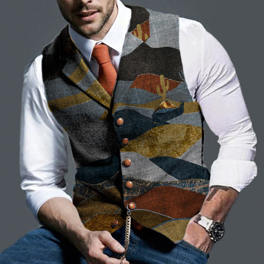 Fall hot style men's camouflage print lapel fashion slim waistcoat