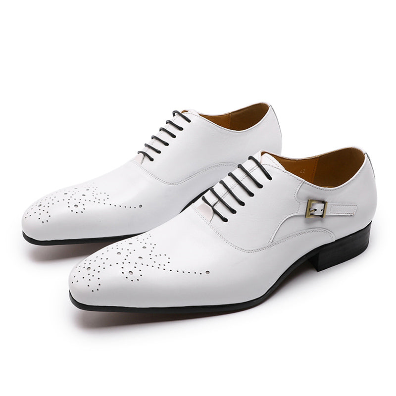 Round toe simple brogue lace-up single-buckle oxford Shoes（3colors）