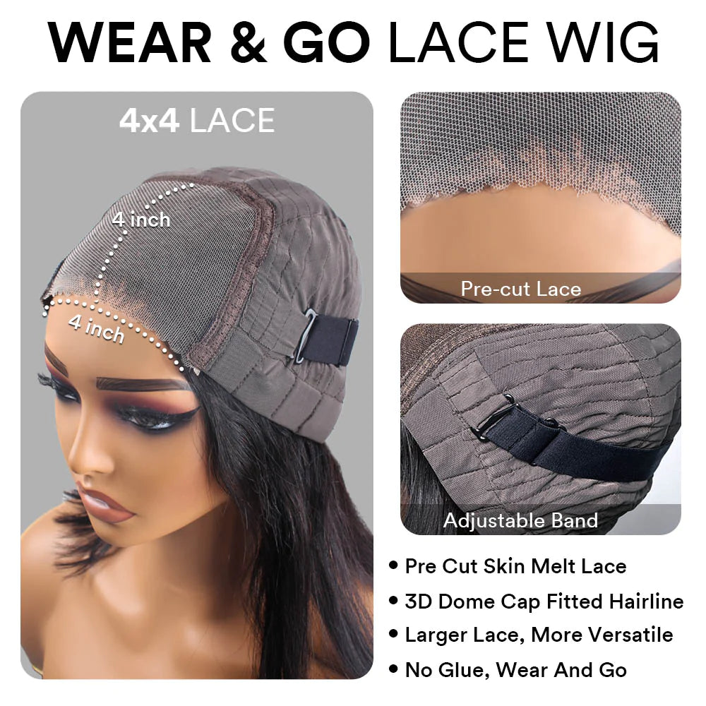 Wear & Go Layered Wavy With Curtain Bangs 4x4 Lace Closure Wig