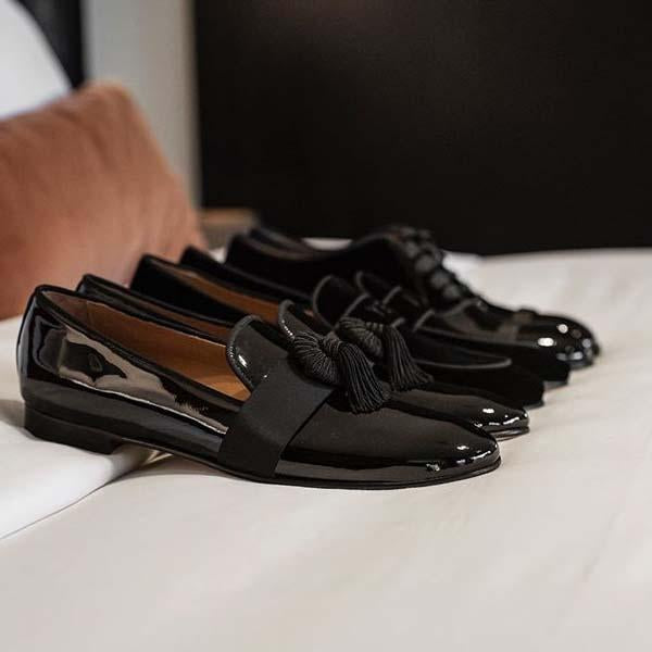 Men's Black Glossy Tassel Leather Shoes