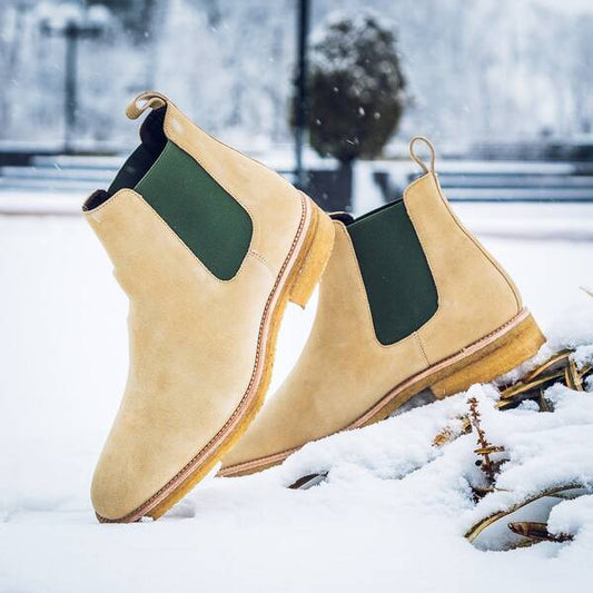 Winter men's classic cream Chelsea boots