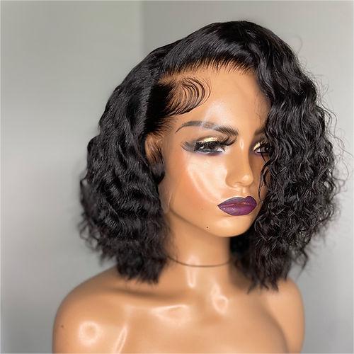 Curly Fluffy Short Human Hair 13x4 Lace Frontal Wig