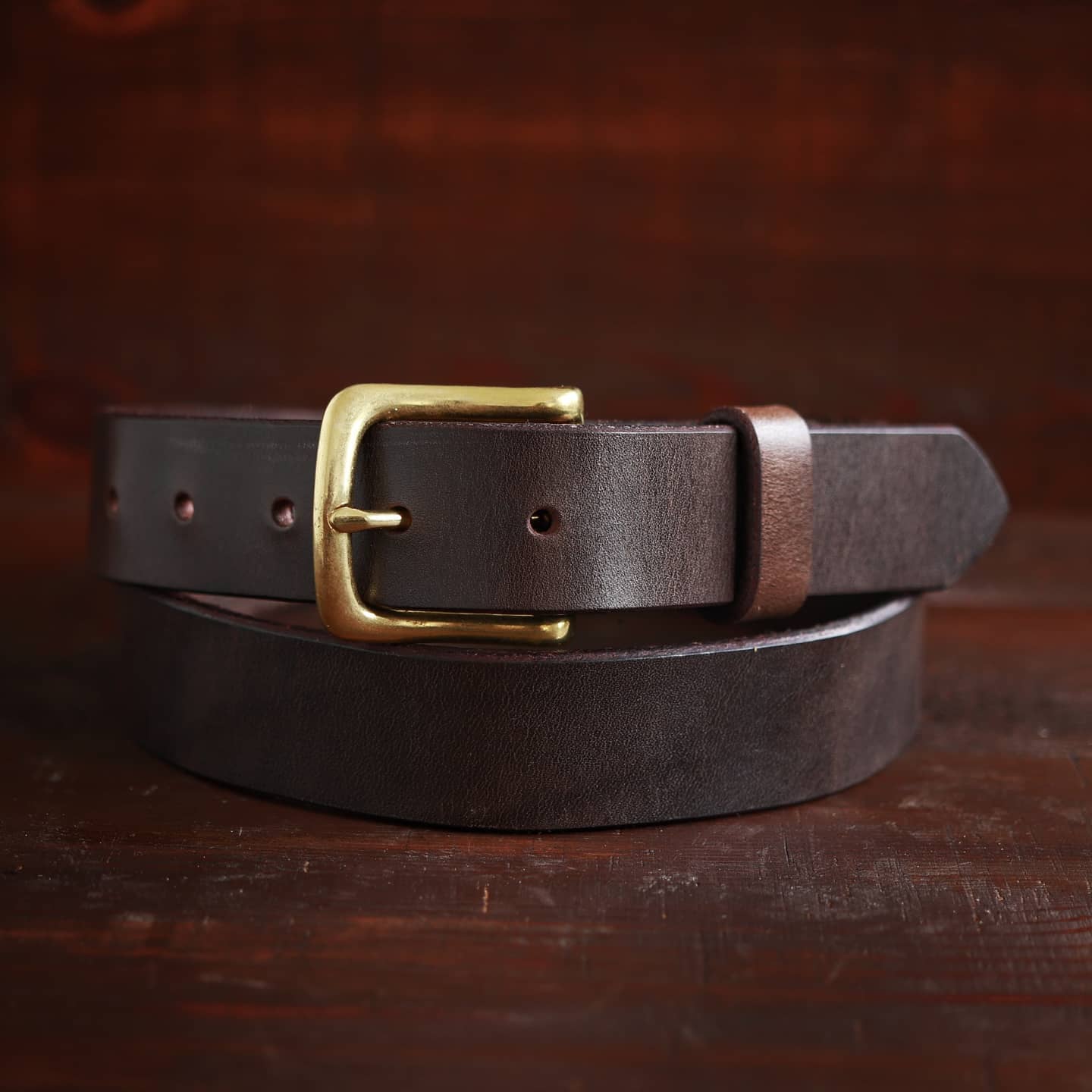 Dark Brown Metal Buckle Handmade Vintage Men's Belt