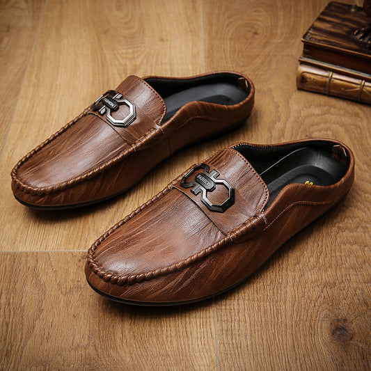 Men's Classic Leather Loafers Half Slippers