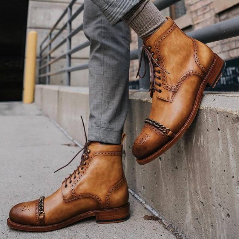 New Handmade Cowhide Leather Brown High Ankle Boot