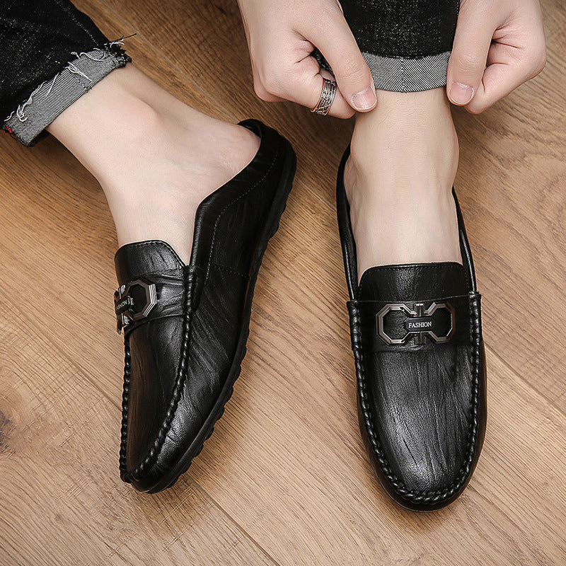 Men's Classic Leather Loafers Half Slippers