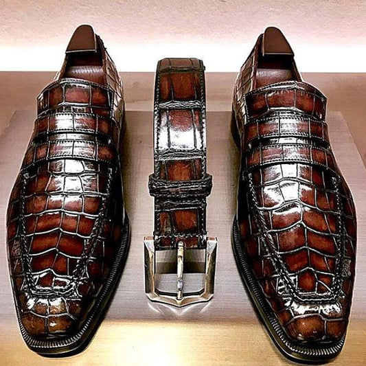 Italian high-end design classic mask loafers men's leather shoes