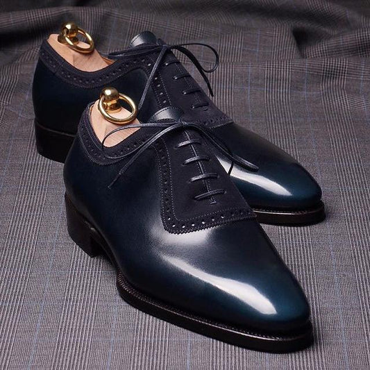 Black and blue high-quality formal men's leather shoes