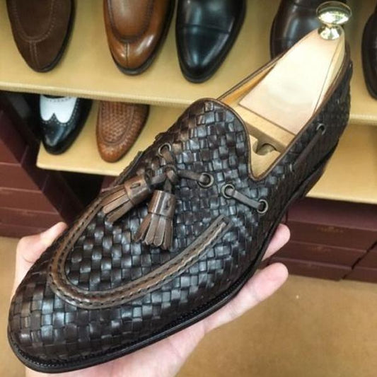 Trendy tassel woven men's loafers